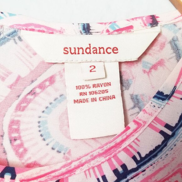 SUNDANCE Sleeveless Midi Dress 2 Powder Pink Blue Boho Print Sharkbite Hem Soft - Picture 3 of 11